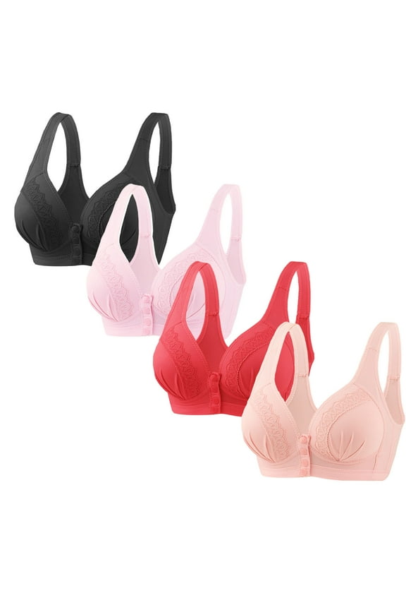 4pc Push up Bras for Women Comfort Wireless Liftup Front Closure Buttons Bras Soft Breathable Pleated T-Shirts Bras
