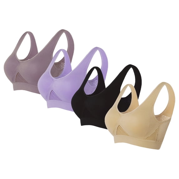 cfhntfmh 4pc Sports Bras for Women Wireless High Impact Liftup Mesh Bralettes Plus Size Breathable Full Coverage Bras