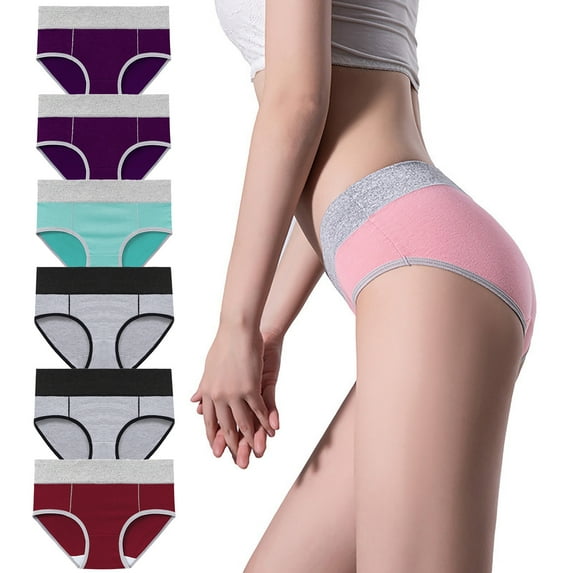 cfhntfmh 6pc Mid Waisted Panties for Women Cotton Seamless Full Coverage Underwear Color Block Plus Size Briefs