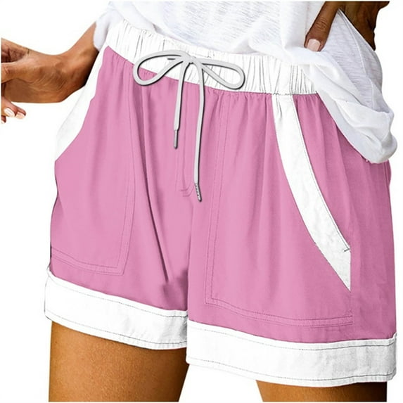 cfhntfmh Athletic Shorts for Women Casual Summer Drawstring Wide Leg Shorts Cute Color Block Pocketed Short Pants