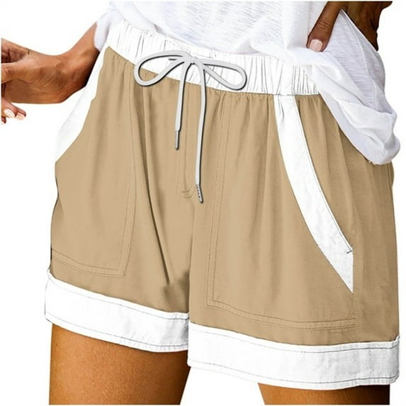 cfhntfmh Athletic Shorts for Women Casual Summer Drawstring Wide Leg Shorts Cute Color Block Pocketed Short Pants