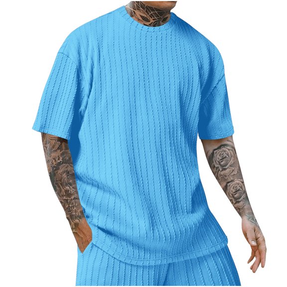 cfhntfmh Athletic T-Shirts for Men Trendy Half Sleeve Cable Knitted Tees Summer Loose Casual Crewneck Solid Color Oversized Tshirts