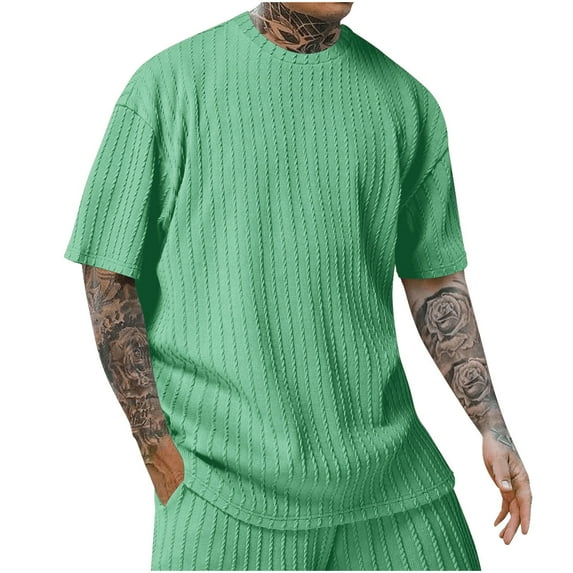 cfhntfmh Athletic T-Shirts for Men Trendy Half Sleeve Cable Knitted Tees Summer Loose Casual Crewneck Solid Color Oversized Tshirts