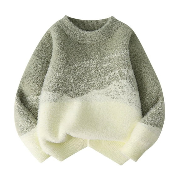 cfhntfmh Baby Boys Girls Knit Sweater Fuzzy Pullover Toddler Kids Clothes Long Sleeve Crewneck Gradient Color Fall Winter Pullover