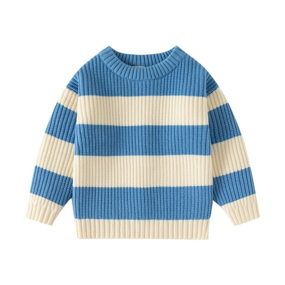 cfhntfmh Baby Boys Knit Sweater Round Neck Striped Cotton Pullover Sweatshirt Baby Girl Cute Clothes Winter Warm Pullover