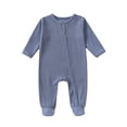 thumbnail image 1 of cfhntfmh Baby Footie Sleeper Button Infant Boys Girls Clothes Ribbed Knit Long Sleeve Round Neck Rompers (Blue,6-9 Months), 1 of 3