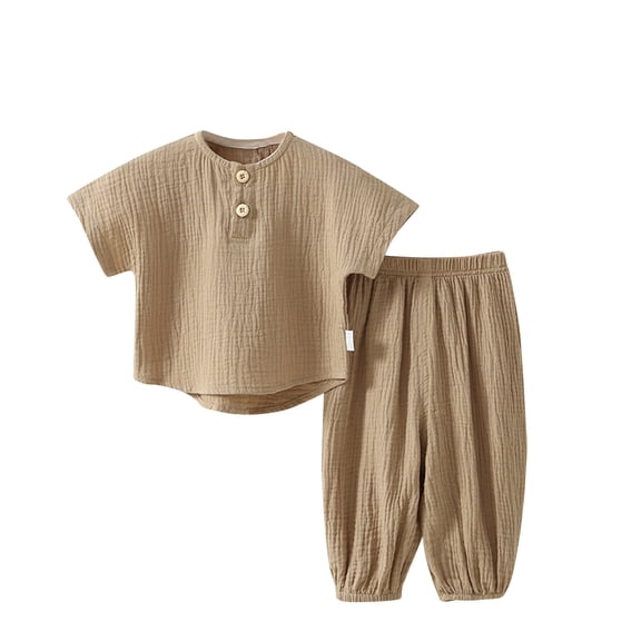 cfhntfmh Baby Girls Boys Lounge Sets Loose Round Neck Buttons Short Sleeve T-Shirts Lounge Jogger Pants Homewear Sets