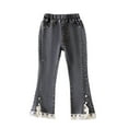 thumbnail image 1 of cfhntfmh Baby Toddler Girls Clothes Fashion Lace Elastic Waisted Bootcut Jeans Loose Wide Leg Bell Bottoms Denim Pants with Pockets, 1 of 3