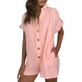 thumbnail image 1 of cfhntfmh Beach Rompers for Women Short Sleeve Button down Jumpsuit with Pockets Casual Summer Vacation Outfits, 1 of 6