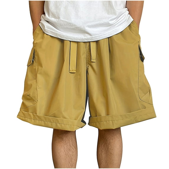 cfhntfmh Beach Shorts for Men Casual Summer Elastic Waisted Cargo Shorts Loose Wide Leg Cotton Shorts for Outdoor Hiking