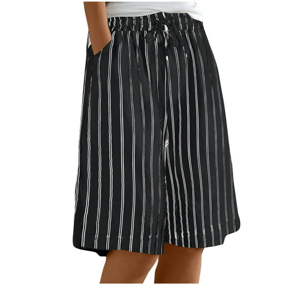 cfhntfmh Beach Shorts for Women Loose Wide Leg Knee Length Pants with Pockets Summer Soft Lounge High Waisted Drawstring Shorts