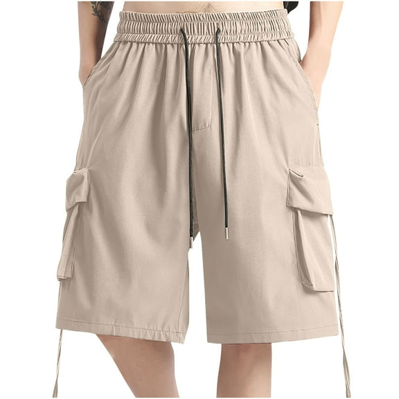 cfhntfmh Bermuda Shorts for Men Big and Tall Elastic Waisted Cargo Shorts Summer Shorts with Pockets for Casual Gym Workout Hiking
