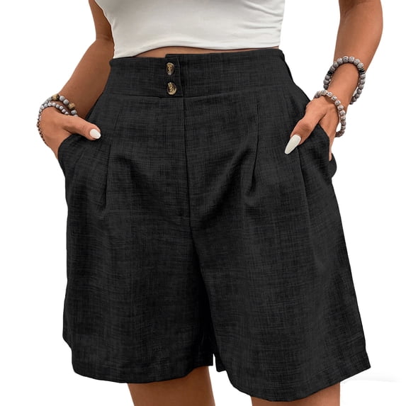 cfhntfmh Bermuda Shorts for Women Summer Wide Leg Business Casual Shorts with Pockets Elastic Waist Casual Loose Fit Shorts