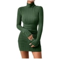 thumbnail image 1 of cfhntfmh Bodycon Dresses for Women Ribbed Ruched Long Sleeve Party Dress Slim Fashion High Neck Short Knit Sweater Dress, 1 of 7