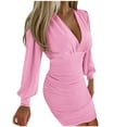 thumbnail image 1 of cfhntfmh Bodycon Dresses for Women V Neck Cocktail Dress Fall Fashion Long Sleeve Ruched Party Evening Mini Dress, 1 of 6