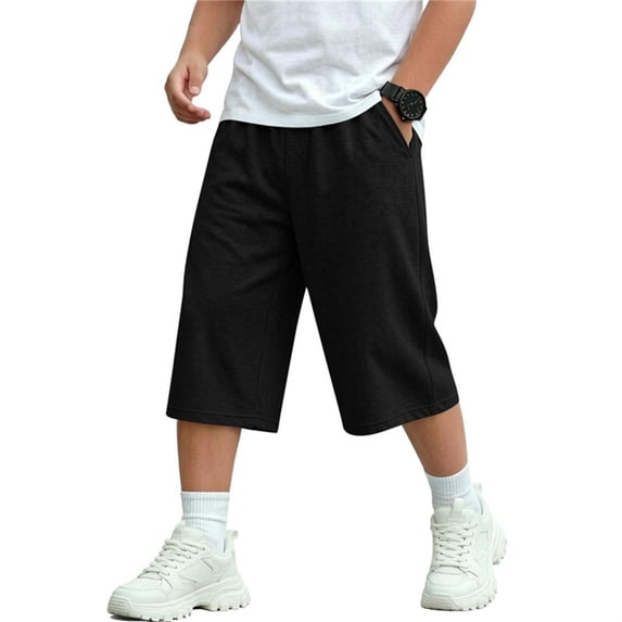 cfhntfmh Boys Girls Capri Pants Wide Leg Workout Sweatpants for Kids Casual Loose Capris with Pockets (Black,11-12 Years)