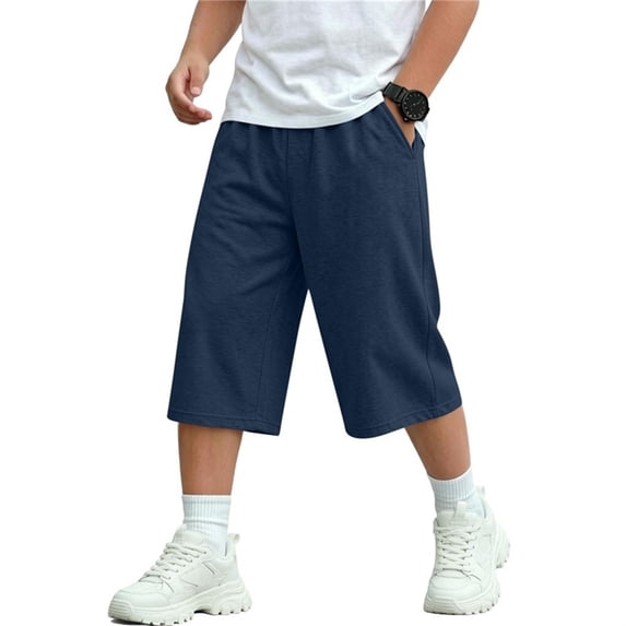 cfhntfmh Boys Girls Capri Pants Wide Leg Workout Sweatpants for Kids Casual Loose Capris with Pockets (Navy,11-12 Years)