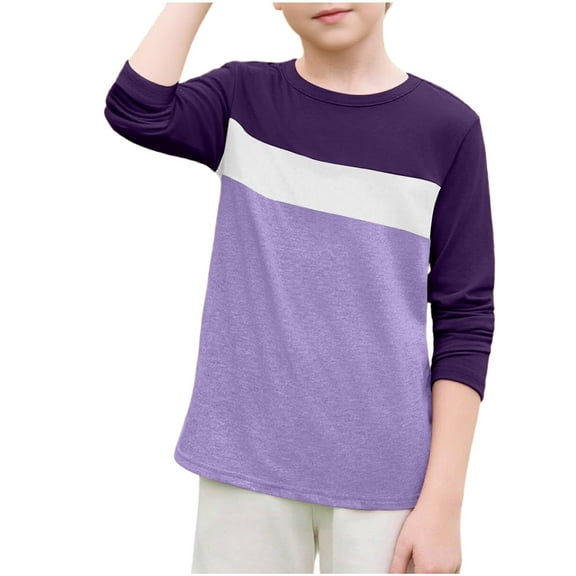 cfhntfmh Boys Long Sleeve Shirts Loose Comfy Cotton T Shirts for Teens Kids Round Neck Comfy Tops Tees 3-14 Years