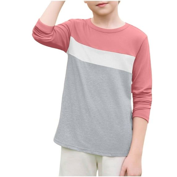 cfhntfmh Boys Long Sleeve Shirts Loose Comfy Cotton T Shirts for Teens Kids Round Neck Comfy Tops Tees 3-14 Years