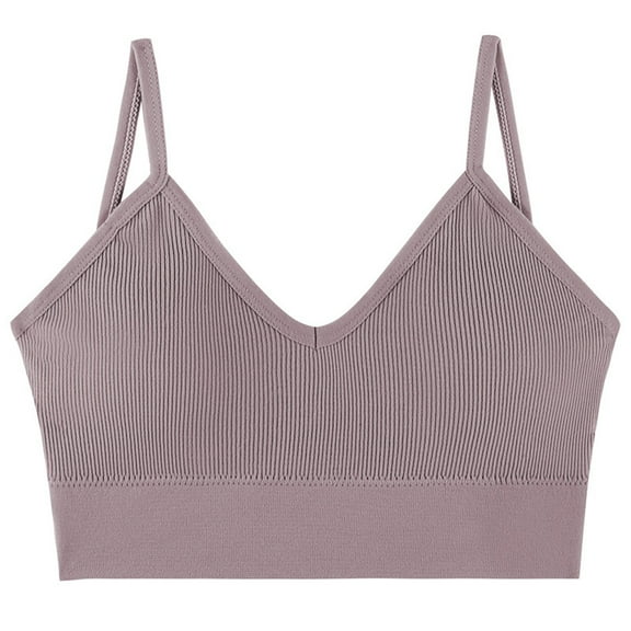 cfhntfmh Bras for Women Comfy Wirefree Ribbed Knit Bras Adjustable Spaghetti Strap Athletic Sports Everyday Bralette