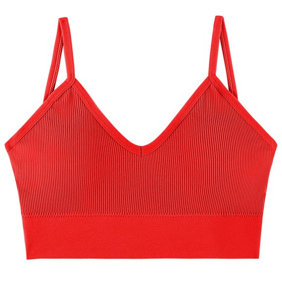 cfhntfmh Bras for Women Comfy Wirefree Ribbed Knit Bras Adjustable Spaghetti Strap Athletic Sports Everyday Bralette