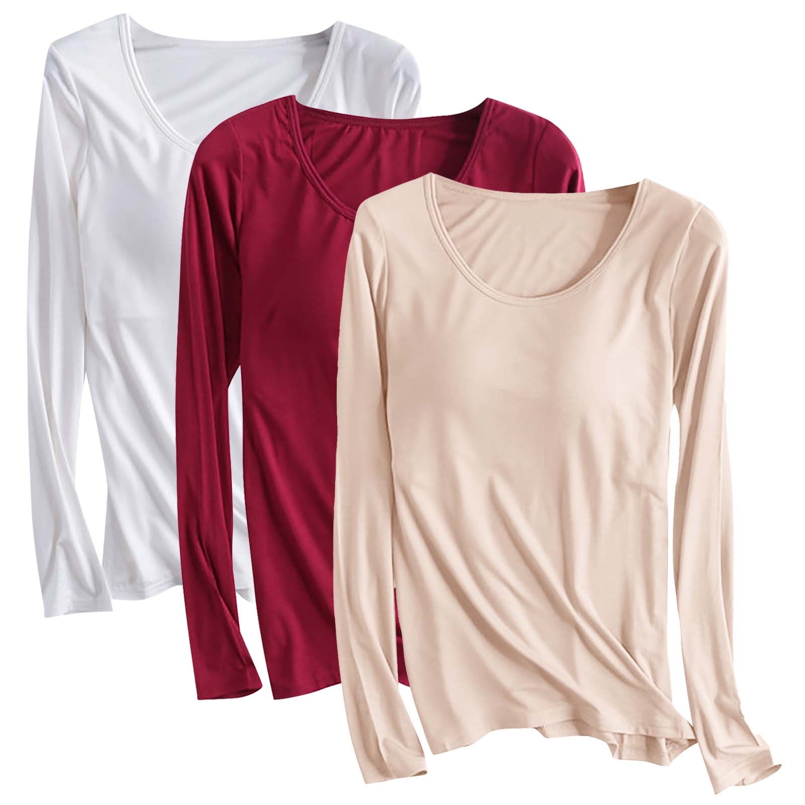 cfhntfmh Built in Bra Tops for Women Basic Long Sleeve Pajama Tops ...