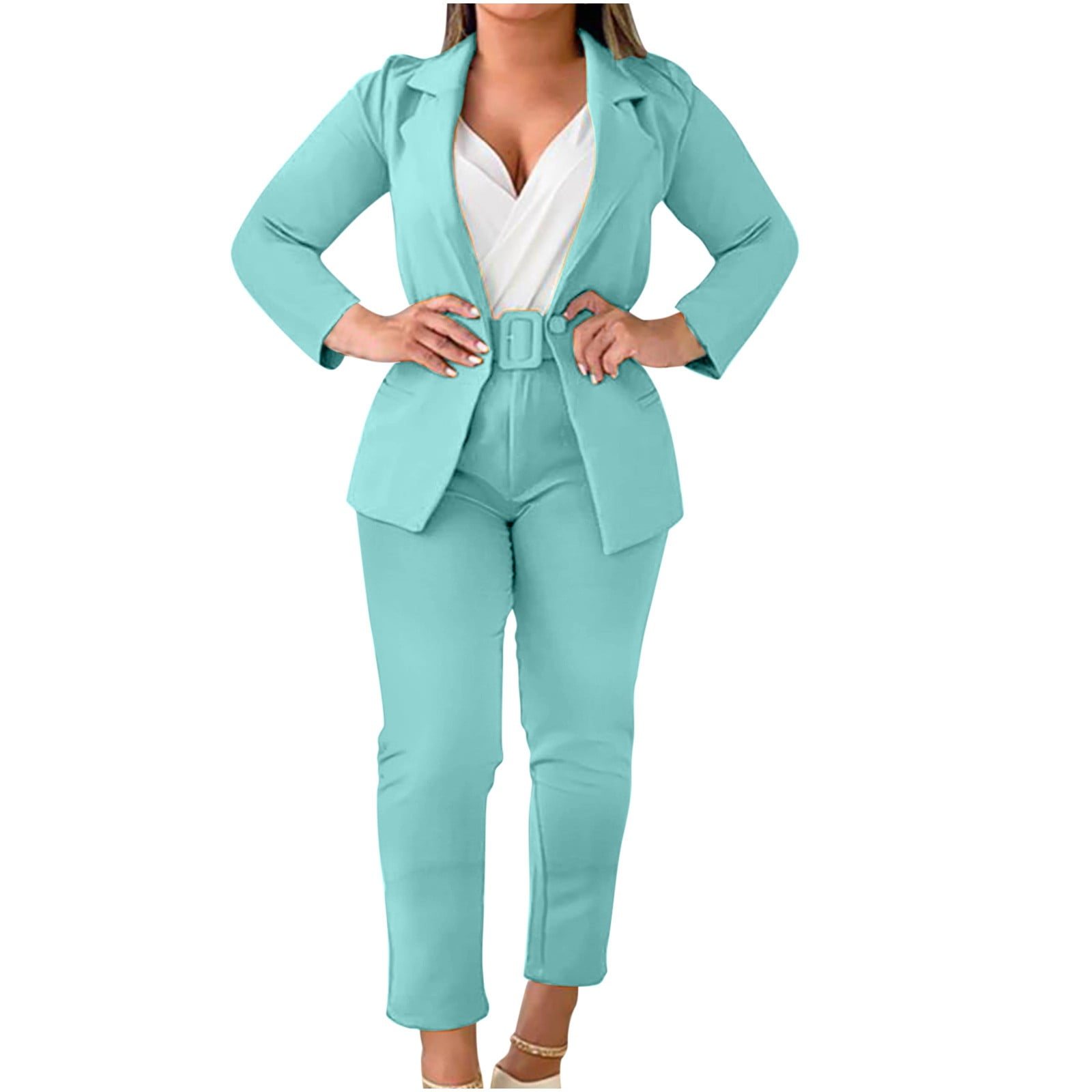 cfhntfmh Business Outfits for Women Long Sleeve jacket blazer Straight ...