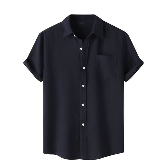 cfhntfmh Button down Shirts for Men Summer Short Sleeve Lapel Knitted Blouses Plus Size Casual Tops with Pocket