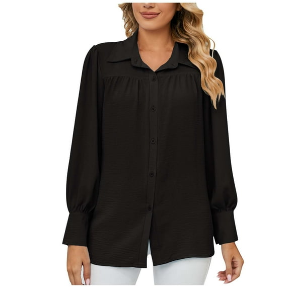 cfhntfmh Button down Shirts for Women Ruffle Long Sleeve Work Tops Textured Oversized Loose Collared Dressy Casual Blouse S-Xxl
