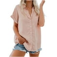 thumbnail image 1 of cfhntfmh Button down Shirts for Women Short Sleeve Collared V Neck Blouse Solid Color Business Tops with Pocket, 1 of 5