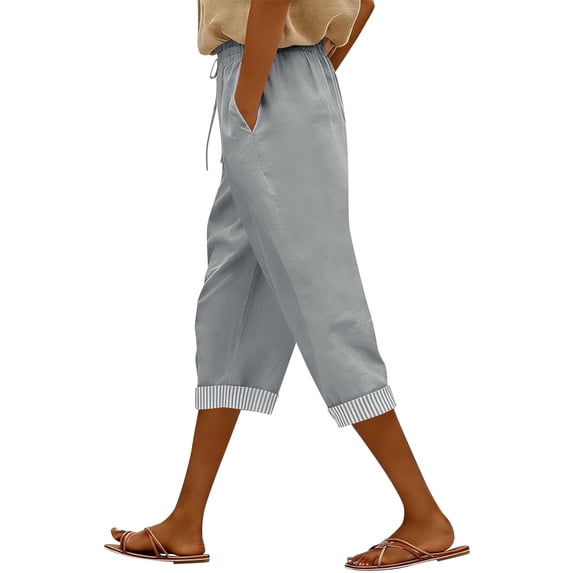 cfhntfmh Capri Pants for Women Casual Summer Drawstring Cropped Trousers Elastic High Waist Wide Leg Loose Vacation Pant