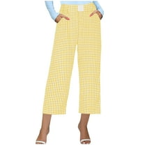 cfhntfmh Capri Pants for Women Casual Summer High Waist Cropped Trousers Lounge Plaid Print Comfy Pocketed Outfits
