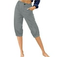 thumbnail image 1 of cfhntfmh Capri Pants for Women Soft Elastic Waist Cropped Pants Summer Lounge Pocketed Vacation Stretchy Trousers, 1 of 5