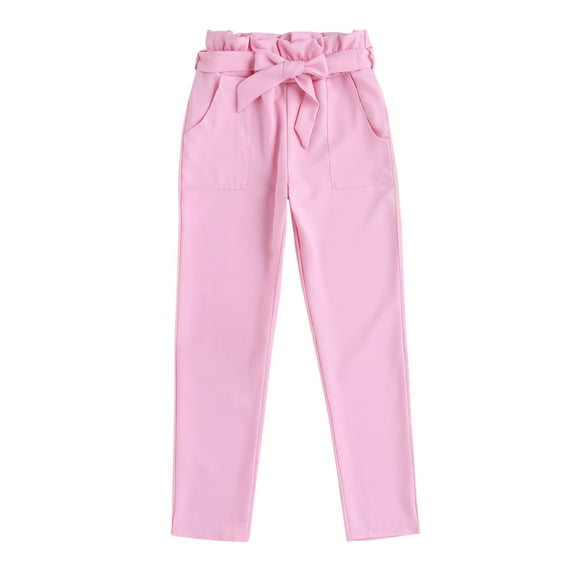 cfhntfmh Capri Pants for Women Soft Elastic Waisted Cropped Trousers with Pockets Casual Fall Belted Pencil Pants