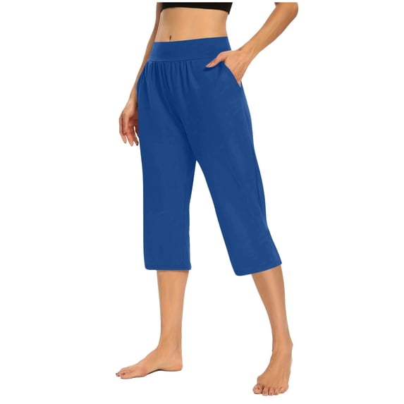 cfhntfmh Capri Pants for Women Soft Wide Straight Leg Cropped Trousers Athletic Workout Running Sweatpants with Pockets