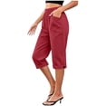 thumbnail image 1 of cfhntfmh Capri Pants for Women Straight Leg Casual Pants High Elastic Waist Summer Travel Pants with Pockets, 1 of 5
