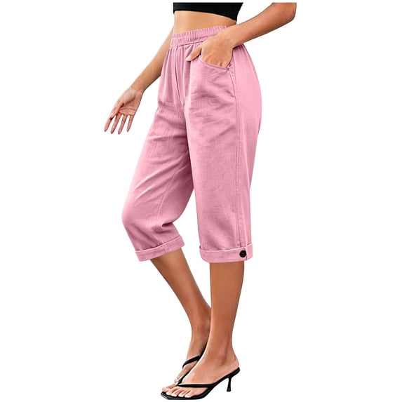 cfhntfmh Capri Pants for Women Straight Leg Casual Pants High Elastic Waist Summer Travel Pants with Pockets