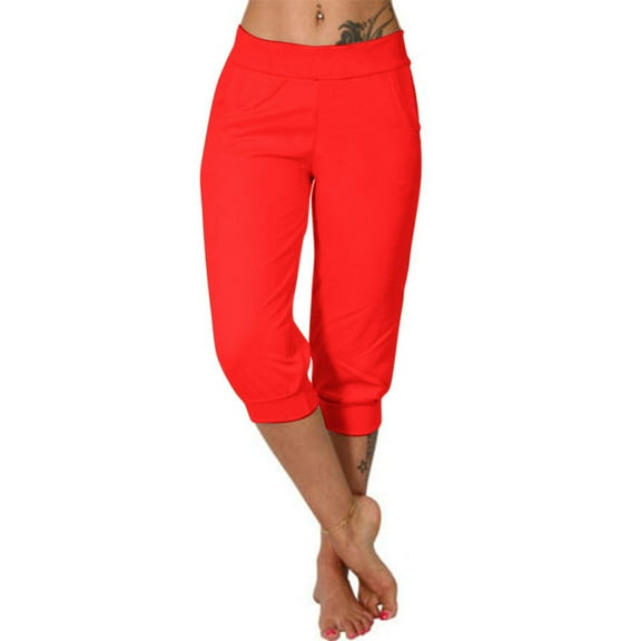 cfhntfmh Capri Yoga Pants for Women Loose Elastic Waisted Drawstring Pajama Pants Lounge Solid Color Joggers Pants with Pockets