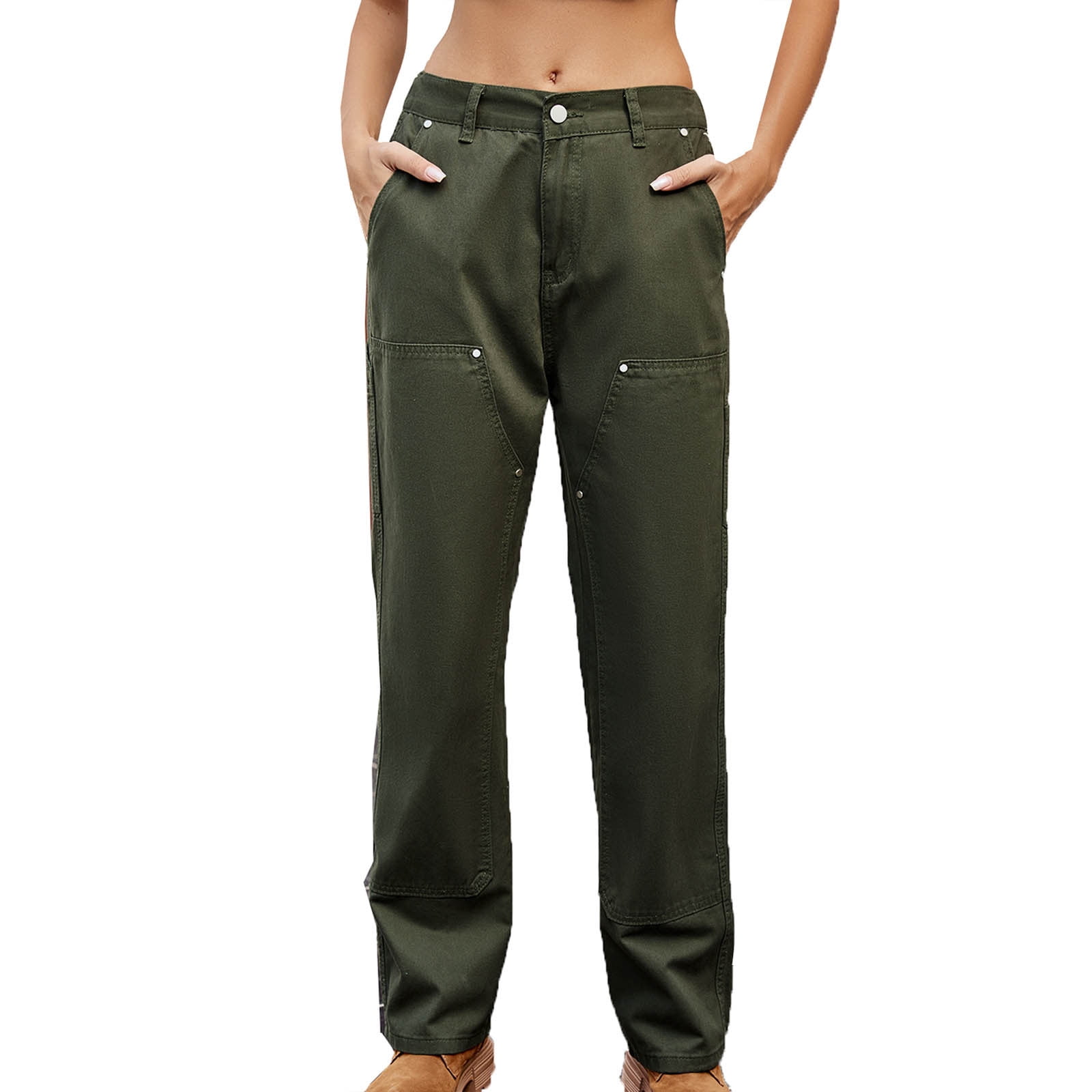 cfhntfmh Cargo Jeans for Women Trendy Buttons Mid Waist Lounge Pants ...