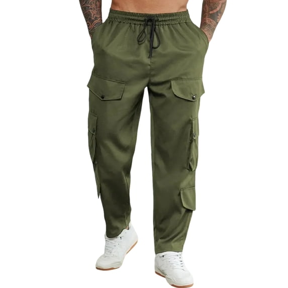 cfhntfmh Cargo Pants for Men Casual Stretch Loose Fit Straight Leg Work Pants Big and Tall Elastic Waist Drawstring Trouser