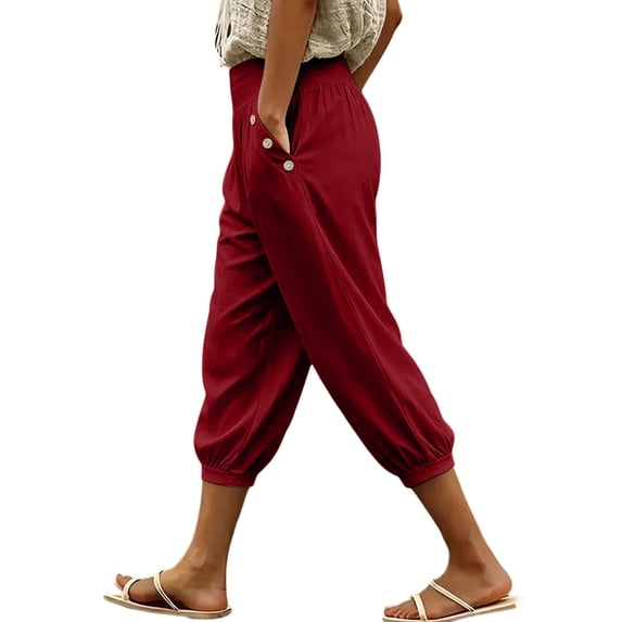 cfhntfmh Casual Capri Pants for Women High Waisted Loose Fit Joggers with Pockets Lightweight Comfy Lounge Pants