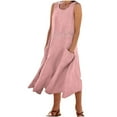 thumbnail image 1 of cfhntfmh Casual Dress for Women Summer Round Neck Tank Dress Sleeveless Flowy Plain Vacation Midi Dress with Pockets, 1 of 6