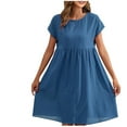 thumbnail image 1 of cfhntfmh Casual Dresses for Women Cotton Linen Round Neck Short Sleeve Loose Tops Dress Summer Beach Knee Length Dress, 1 of 5