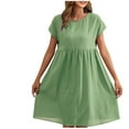 thumbnail image 1 of cfhntfmh Casual Dresses for Women Cotton Linen Round Neck Short Sleeve Loose Tops Dress Summer Beach Knee Length Dress, 1 of 4