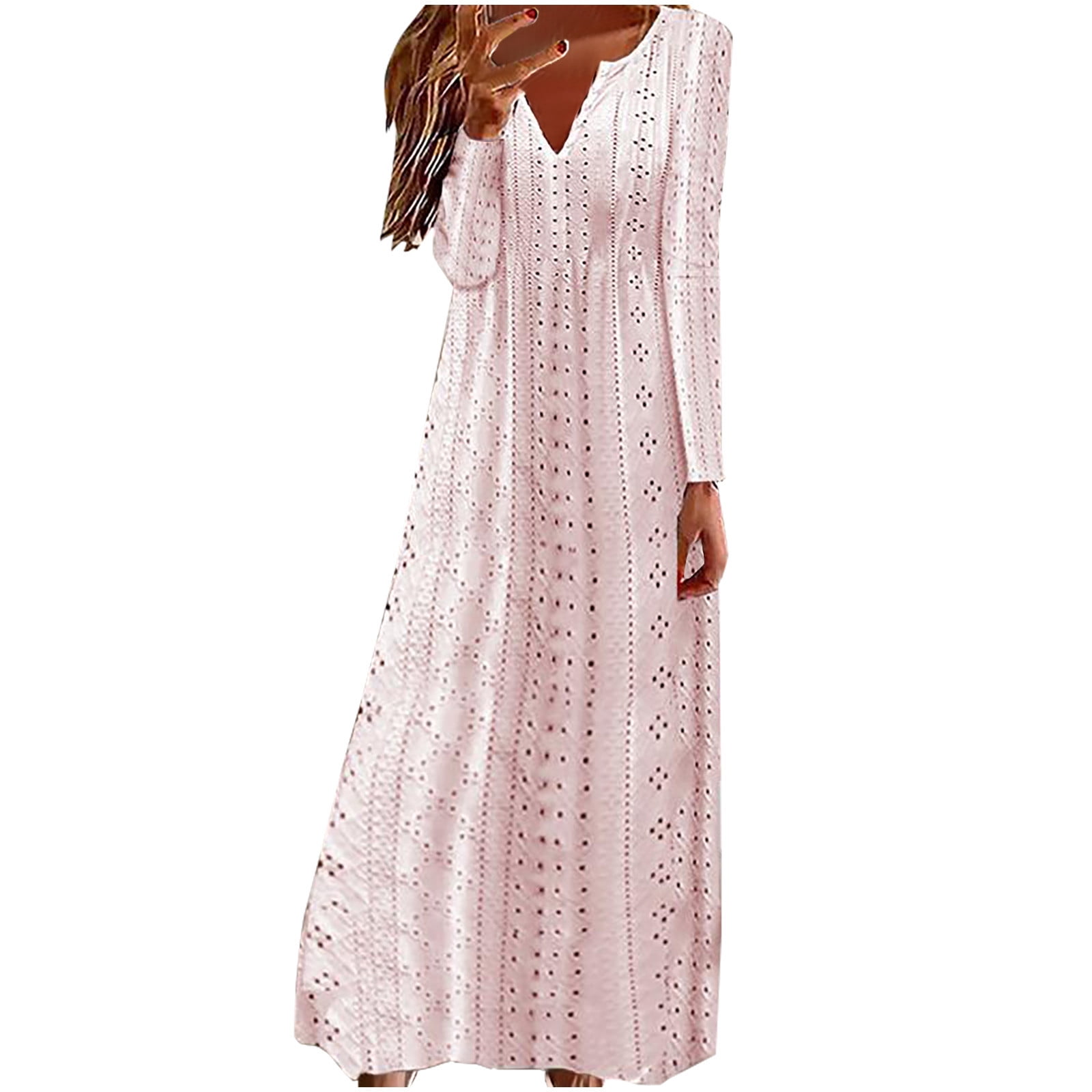 cfhntfmh Casual Dresses for Women Fall Fashion V Neck Hollow out Long Maxi  Dress Soft Long Sleeve Vacation Dress - Walmart Business Supplies