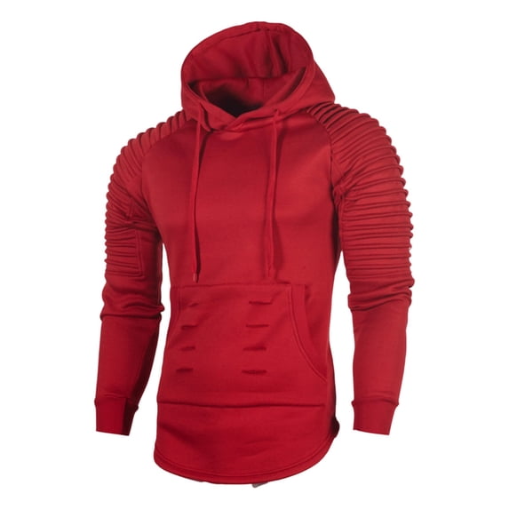 cfhntfmh Casual Hoodie for Men Trendy Drawstring Athletic Shirts Long Sleeve Pullover Sweatshirts with Pocket (Red,X-Large)