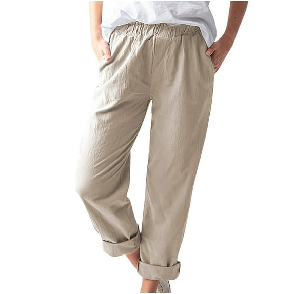 cfhntfmh Casual Pants for Women Straight Leg Baggy Trousers with Pockets Solid Color Lounge Elastic Waist Long Pants