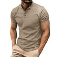 thumbnail image 1 of cfhntfmh Casual Shirts for Men Summer Fashion V Neck Collared Tunic Tops Slim Stretch Short Sleeve Buttons T-Shirts, 1 of 6