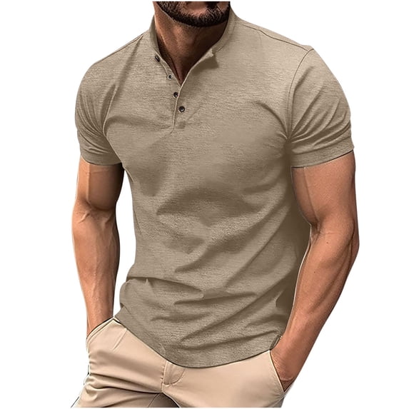 cfhntfmh Casual Shirts for Men Summer Fashion V Neck Collared Tunic Tops Slim Stretch Short Sleeve Buttons T-Shirts