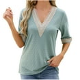 thumbnail image 1 of cfhntfmh Casual Tops for Women Half Sleeve Trendy Lace V Neck T-Shirts Hollow out Summer Breathable Shirts, 1 of 7